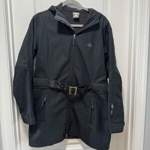 Nike ACG Softshell Belted Jacket size Large Black Hooded Fleece Lined Coat
